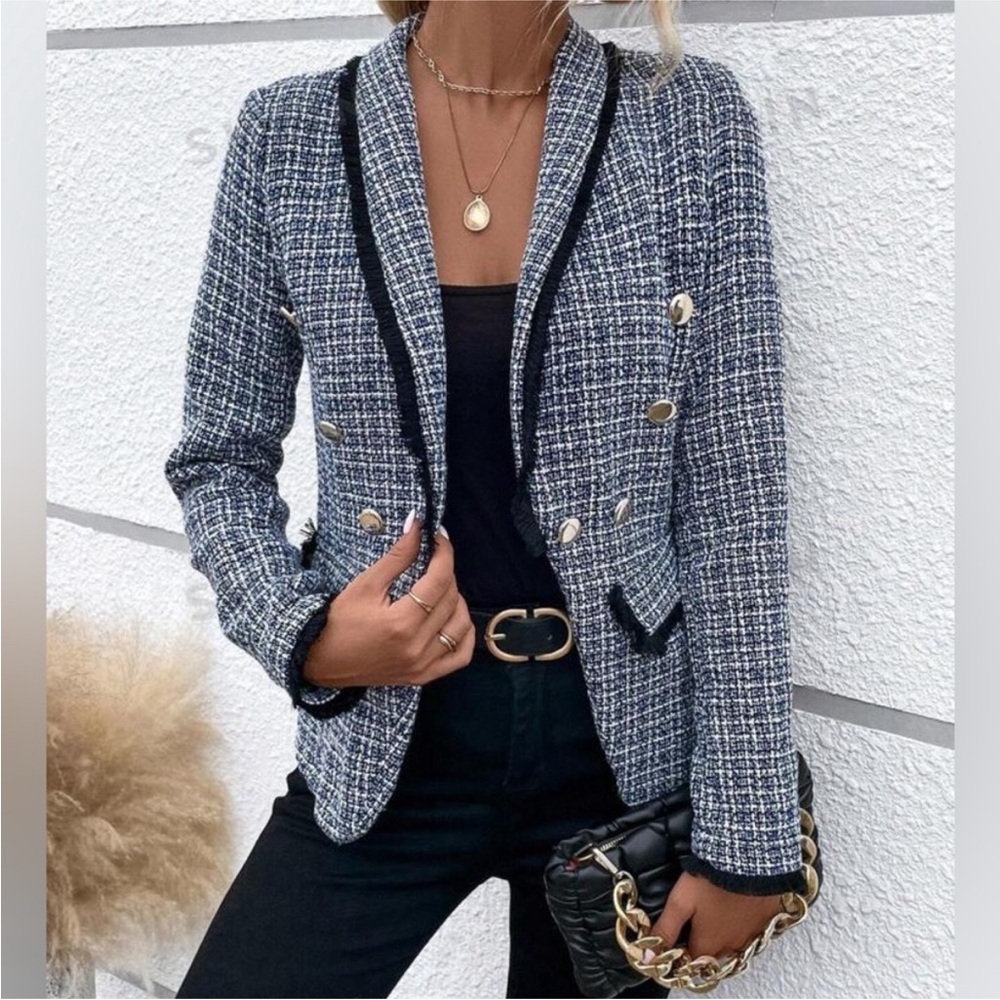 Women's Black and White Tweed Blazer